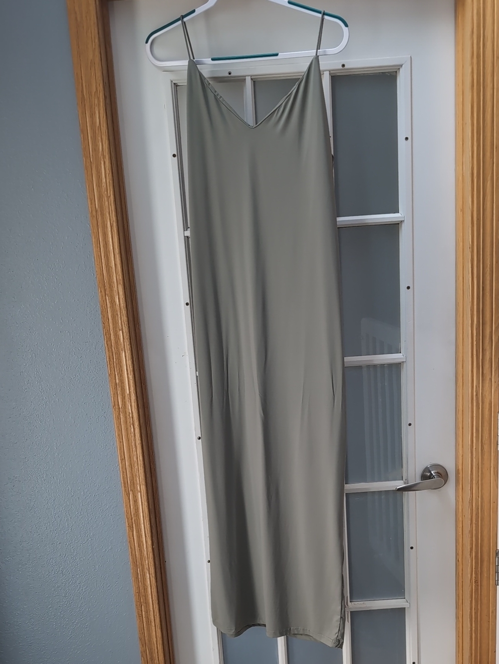 SHEIN Olive Slip Maxi Dress with V-Neck and Spaghetti Straps